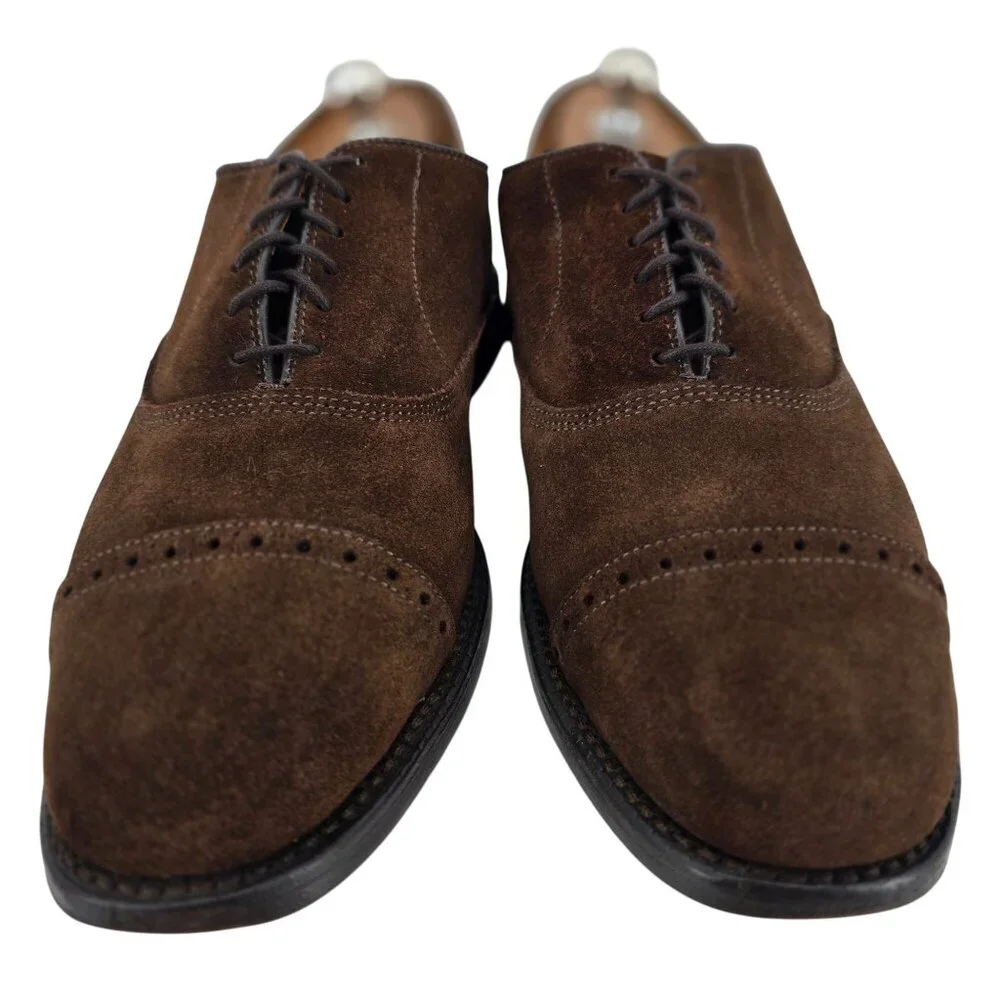 Vintage Allen Edmonds Mens 8A Brown Suede Leather Dress Shoes Captoe Oxfords USA - Picture 2 of 11